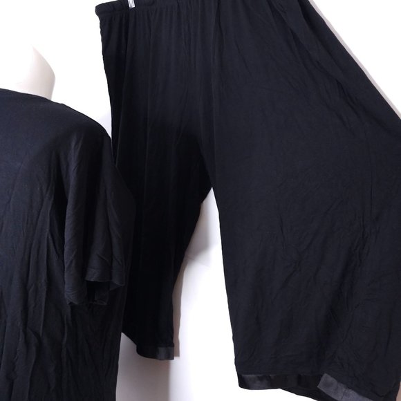 Boutique 2 Piece Comfy Stretchy Pajama Pant Set Satin Trim Black Women's sxz 2X - Picture 5 of 8